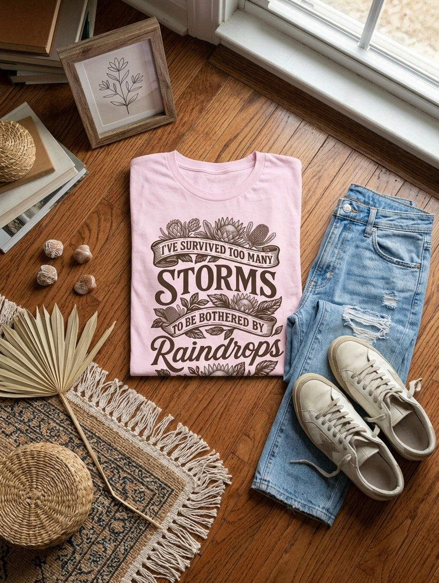 Survived the Storm" Premium Empowerment Tee – Soft Pink