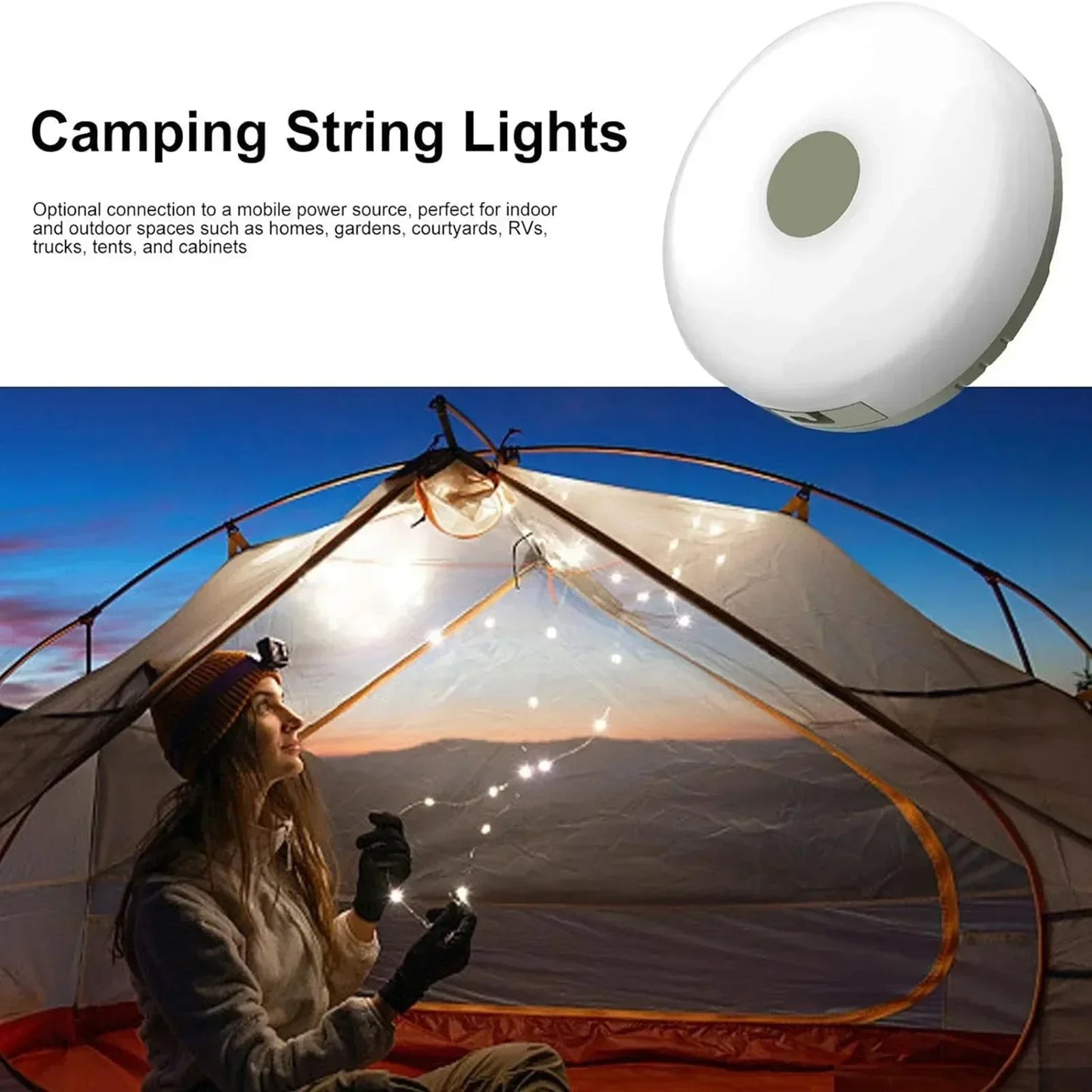 USB Rechargeable Camping String Lights – Warm & Decorative