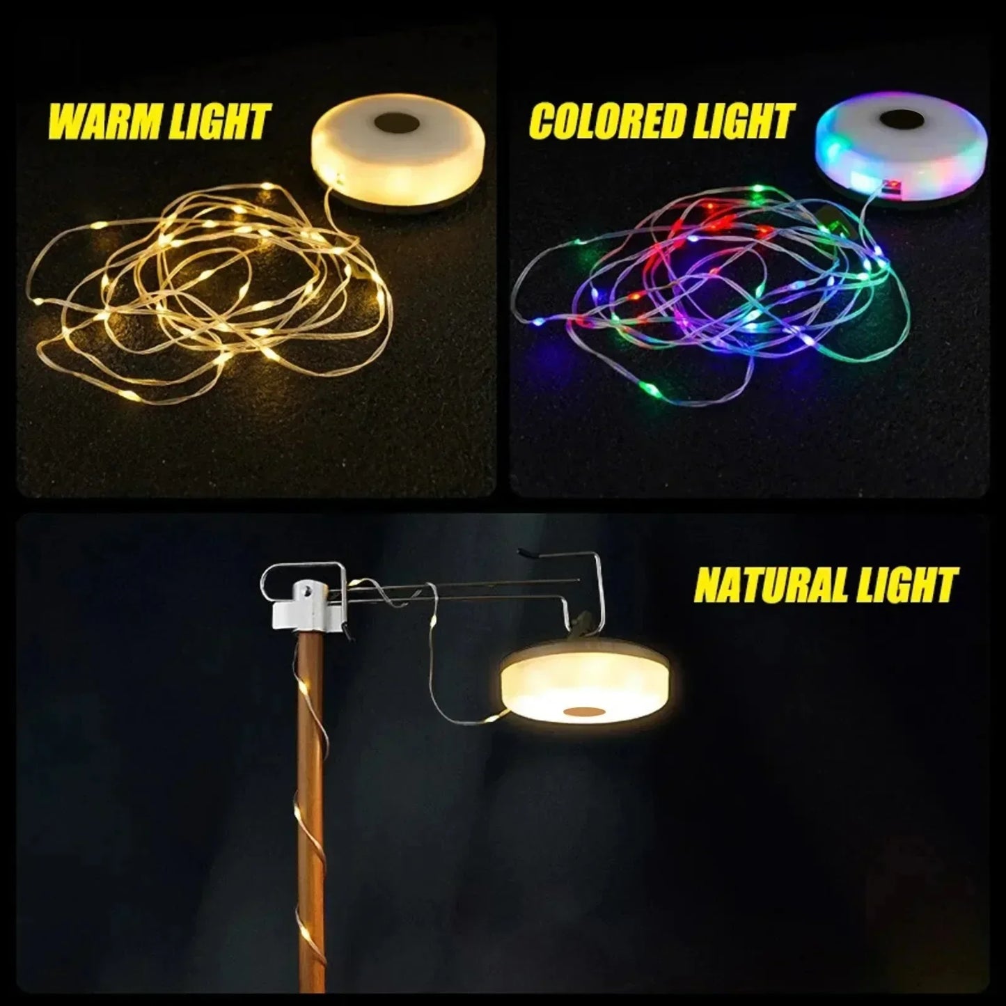 USB Rechargeable Camping String Lights – Warm & Decorative